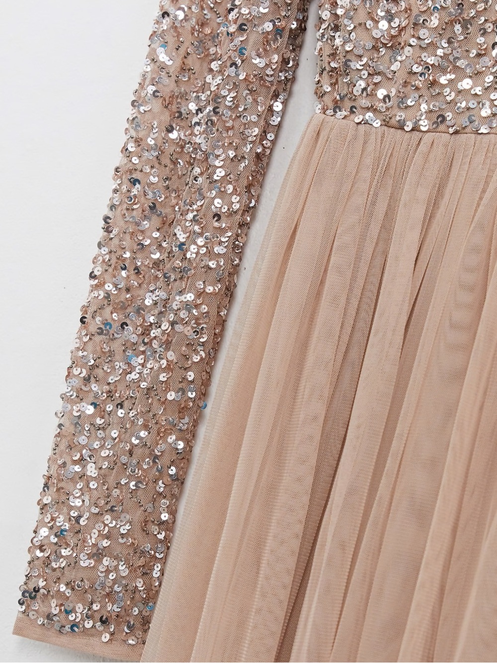 Maya Plus Bridesmaid Long Sleeve Maxi Tulle Dress With Tonal Delicate Sequin - Picture 2 of 3
